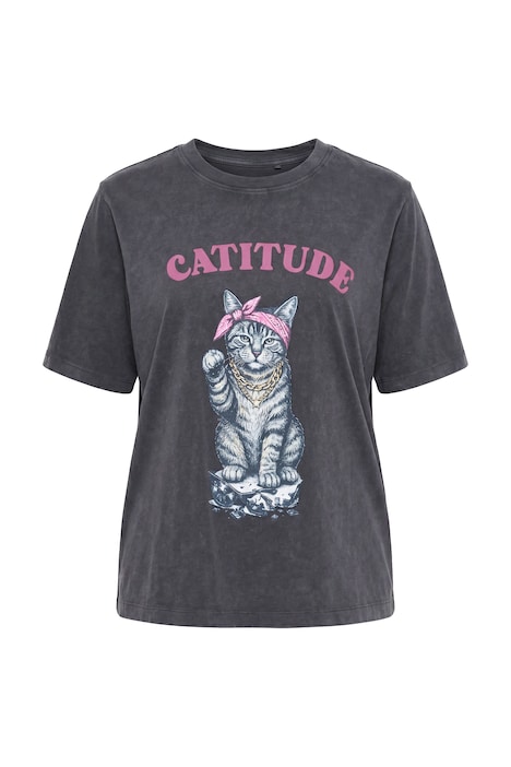 Tričko, motiv Catitude, boxy střih, kulatý výstřih, krátké rukávy
