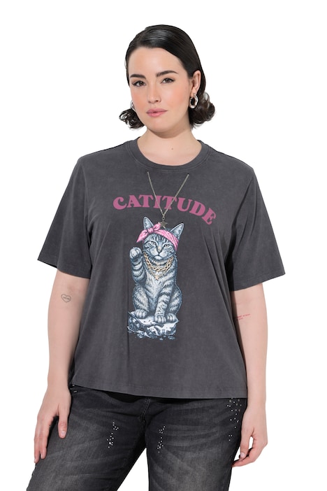 Tričko, motiv Catitude, boxy střih, kulatý výstřih, krátké rukávy