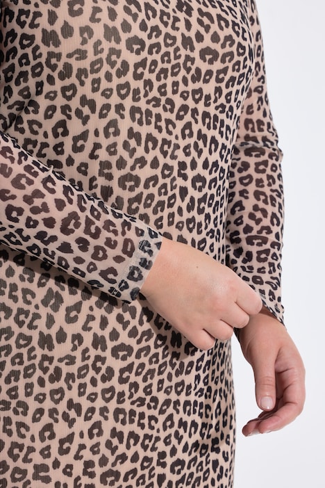 Meshkleid, Slim Fit, Leo-Muster, Jersey-Unterkleid