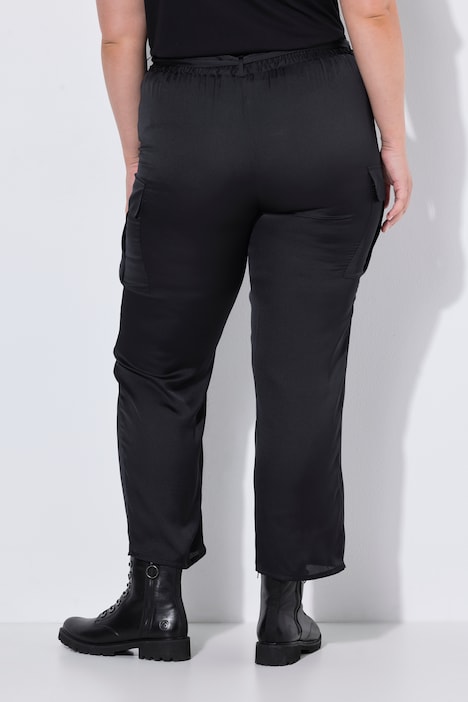 Satin-Cargohose, gerades Bein