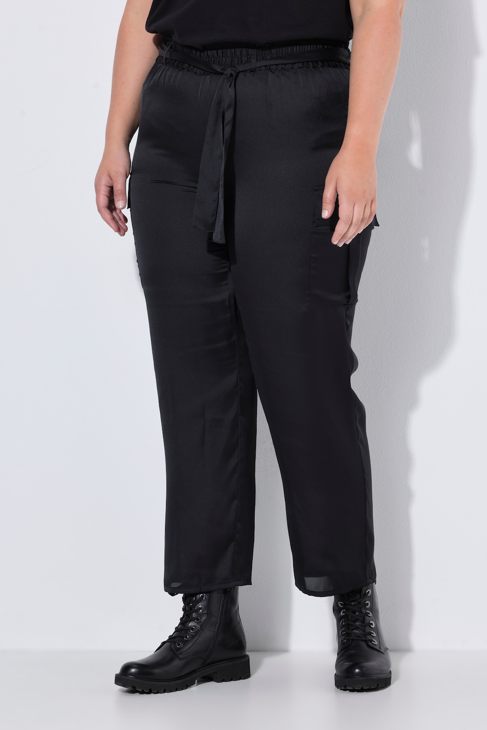 Satin-Cargohose, gerades Bein
