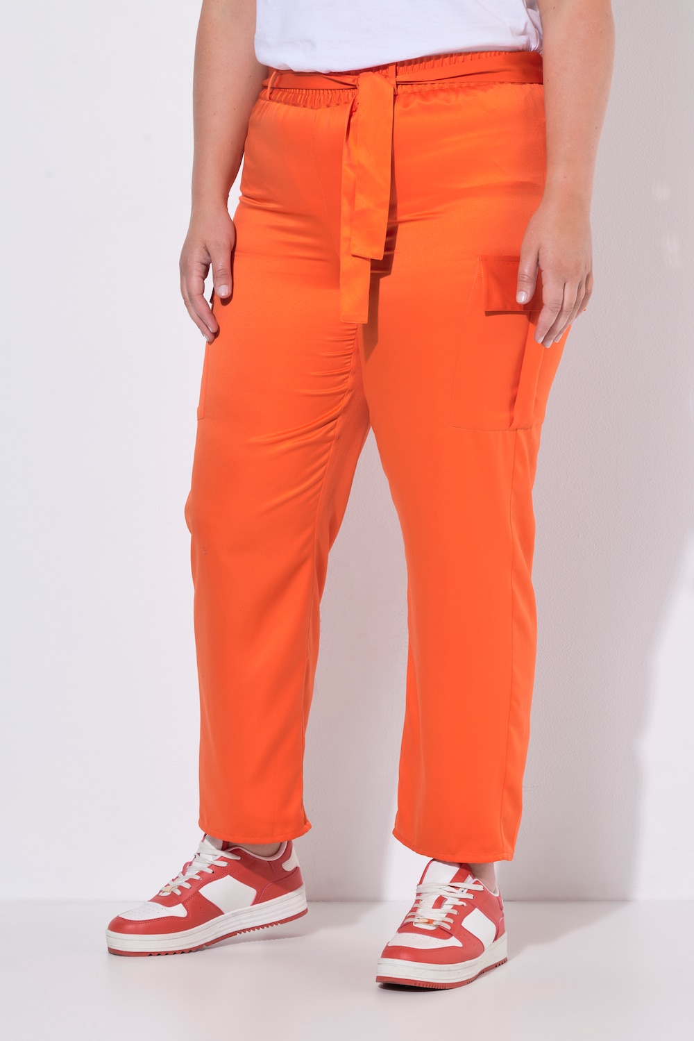 Satin-Cargohose, gerades Bein