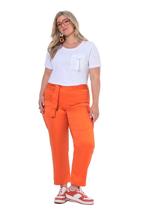 Satin-Cargohose, gerades Bein