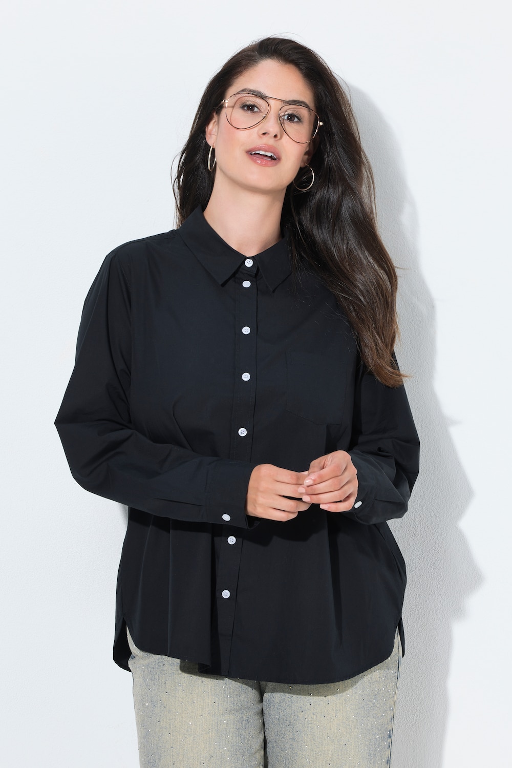 Hemdbluse, A-Linie, Hemdkragen, Langarm