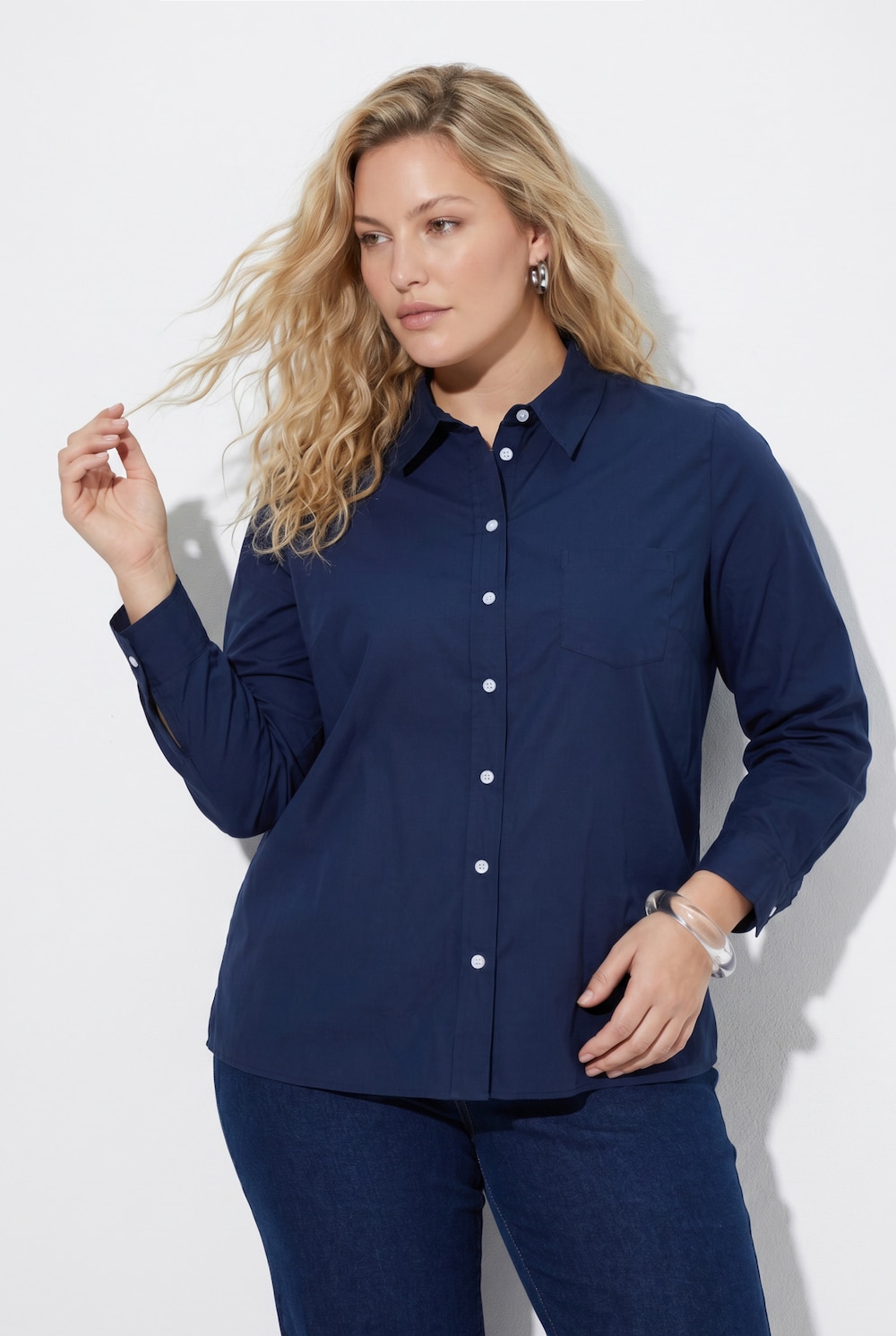 Hemdbluse, A-Linie, Hemdkragen, Langarm