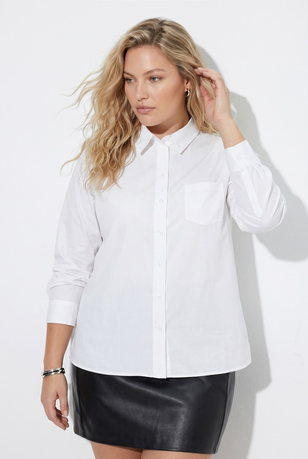 Hemdbluse, A-Linie, Hemdkragen, Langarm
