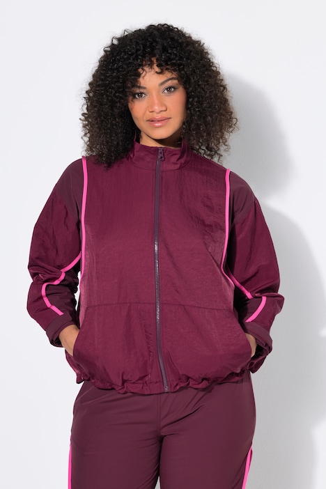 Trainingsjacke, Zierpaspeln, Oversized, Stehkragen, Langarm