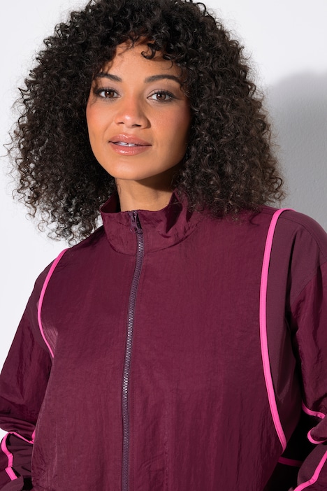 Trainingsjacke, Zierpaspeln, Oversized, Stehkragen, Langarm