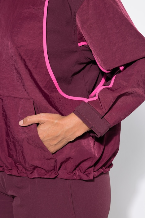 Trainingsjacke, Zierpaspeln, Oversized, Stehkragen, Langarm