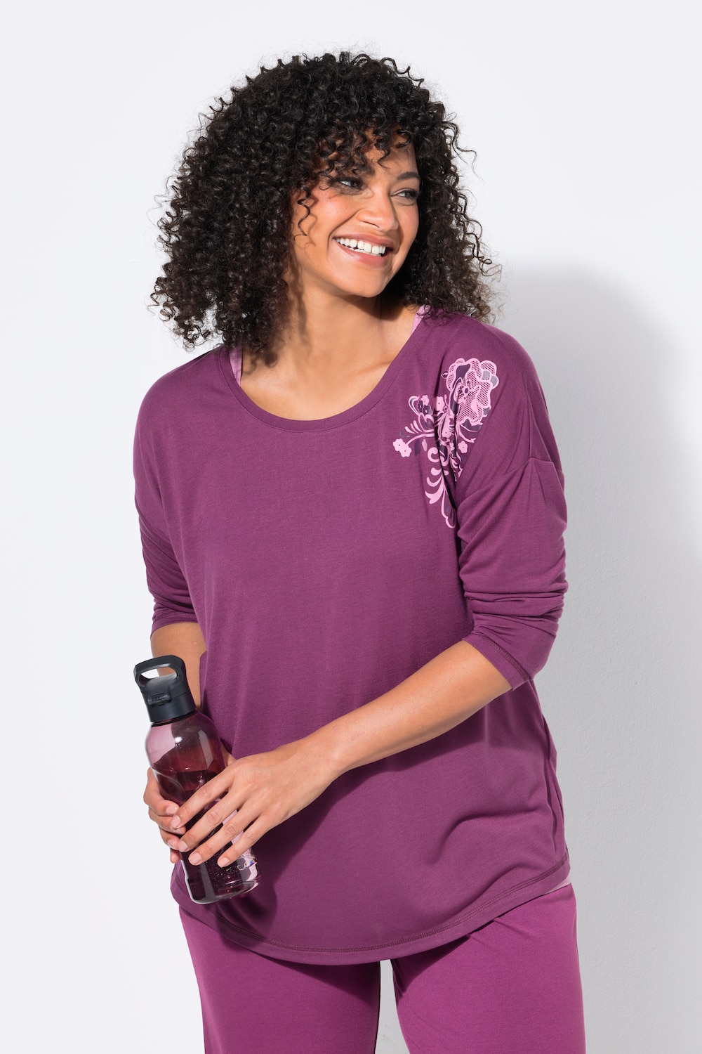 Yoga-Shirt, Lagenoptik, Rundhals, Langarm