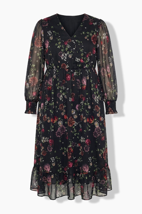 Maxikleid, Chiffon, A-Linie, V-Ausschnitt, Langarm