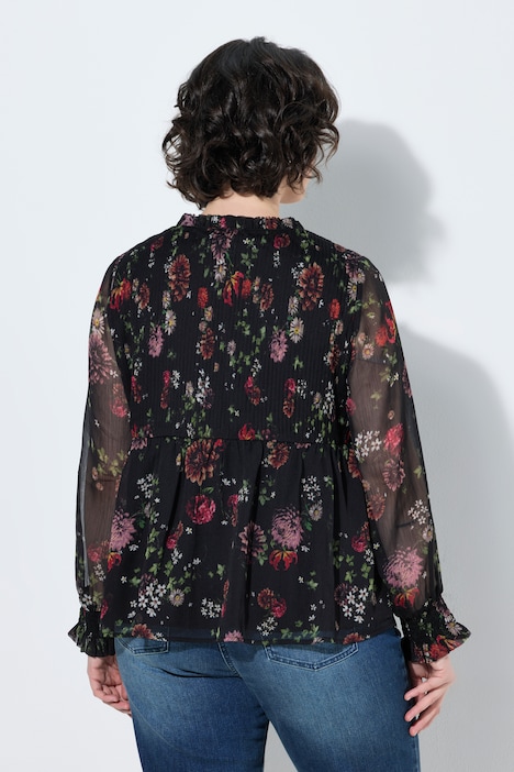 Blouse en mousseline à fleurs, coupe évasée, décolleté en V et manches longues