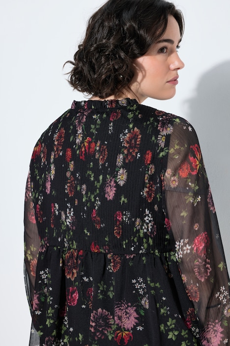 Blouse en mousseline à fleurs, coupe évasée, décolleté en V et manches longues