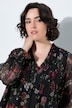 Blouse en mousseline à fleurs, coupe évasée, décolleté en V et manches longues