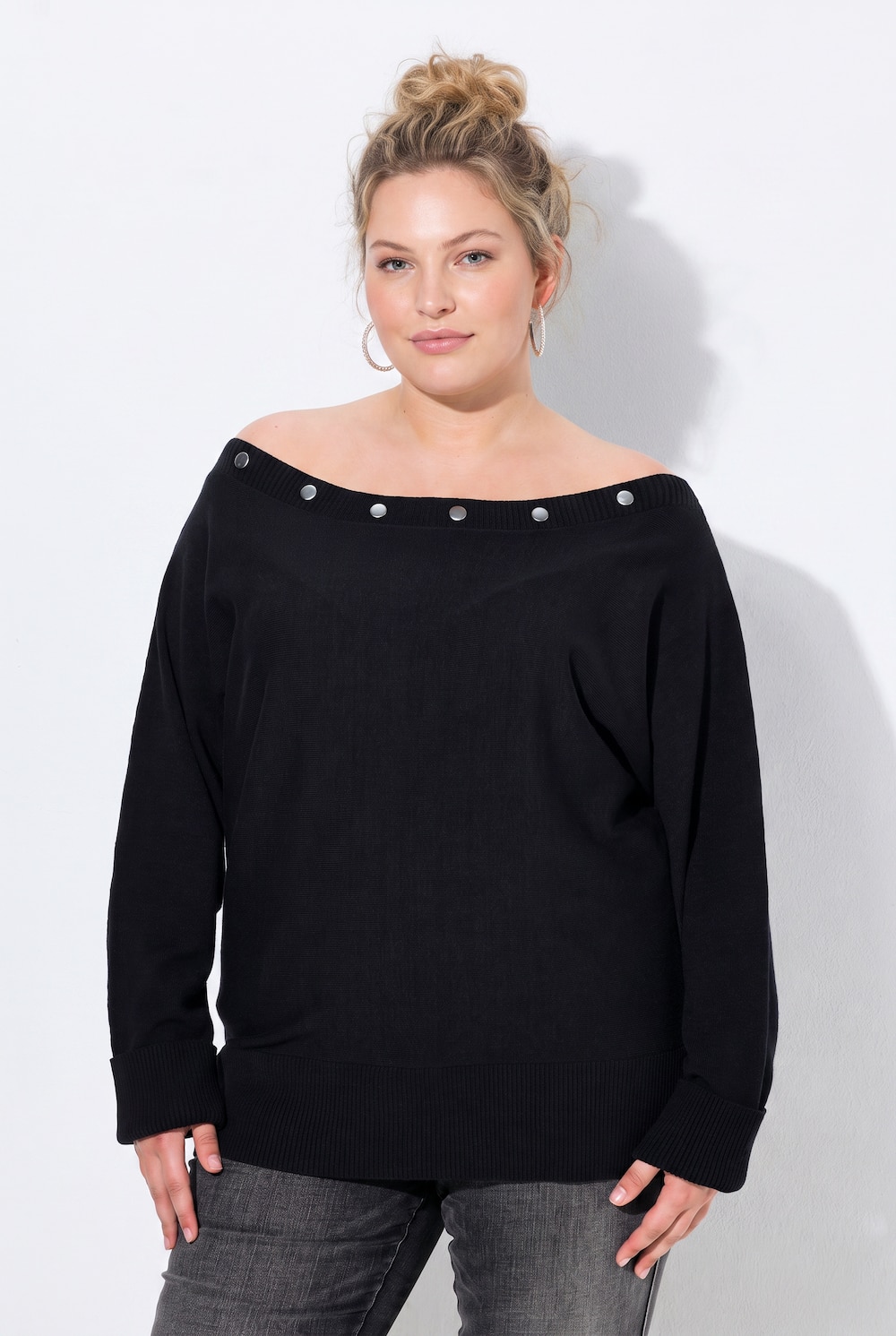 Pullover, U-Boot-Ausschnitt, Fledermaus-Langarm