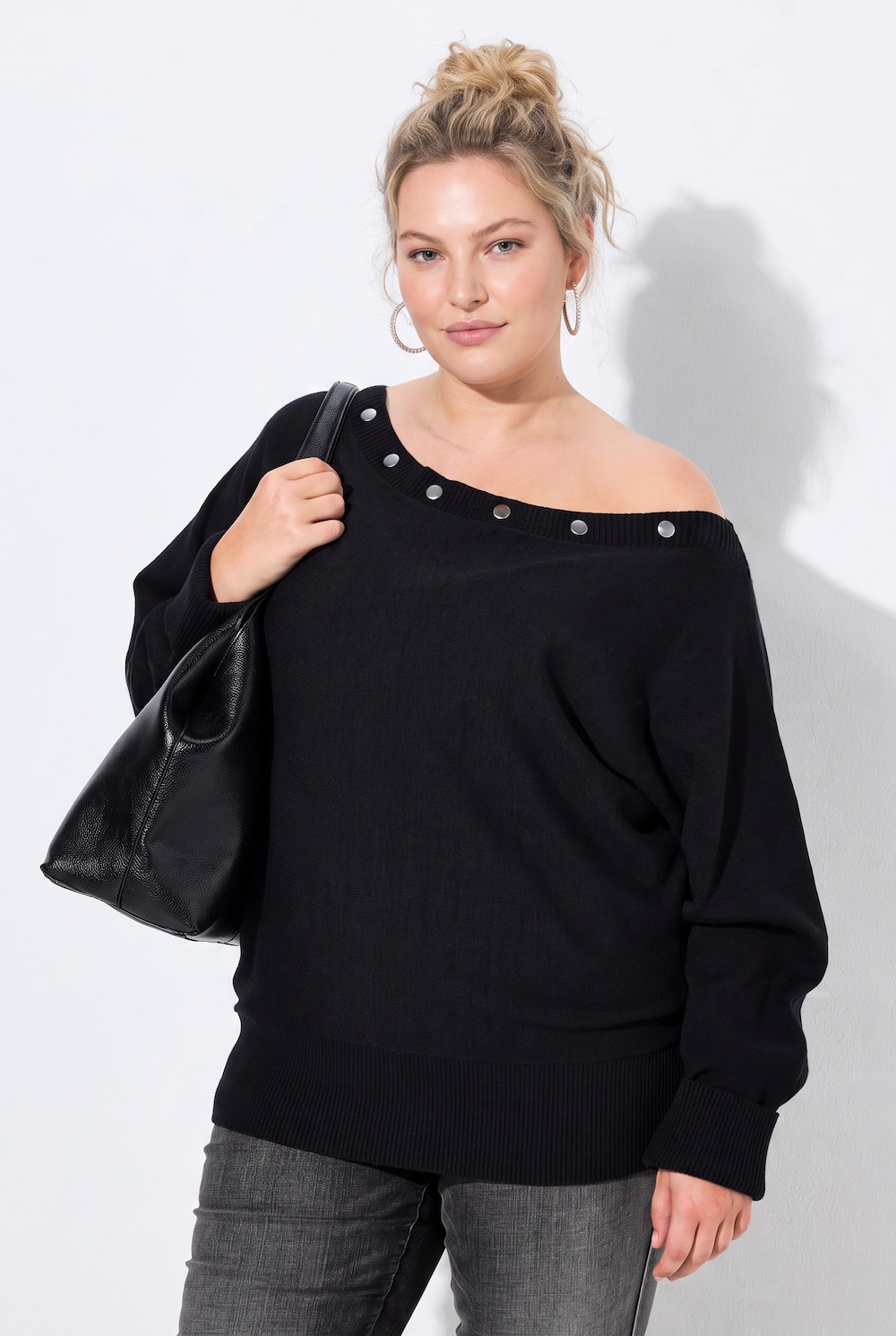 Pullover, U-Boot-Ausschnitt, Fledermaus-Langarm