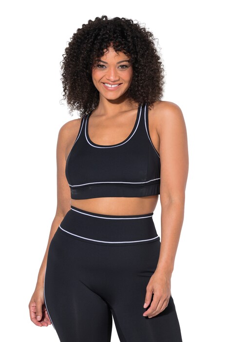 Sportovní podprsenka typu Bustier, ozdobné lemování, měkké košíčky, Racerback