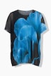 Mesh-bluse, blomstermønster, oversized, rund hals, korte ermer