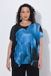 Mesh-bluse, blomstermønster, oversized, rund hals, korte ermer