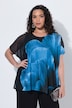 Mesh-bluse, blomstermønster, oversized, rund hals, korte ermer