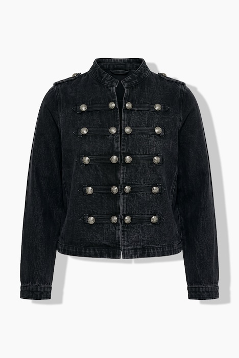 Military-Jeansjacke, Stehkragen, Schulterklappen