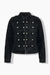 Military-Jeansjacke, Stehkragen, Schulterklappen