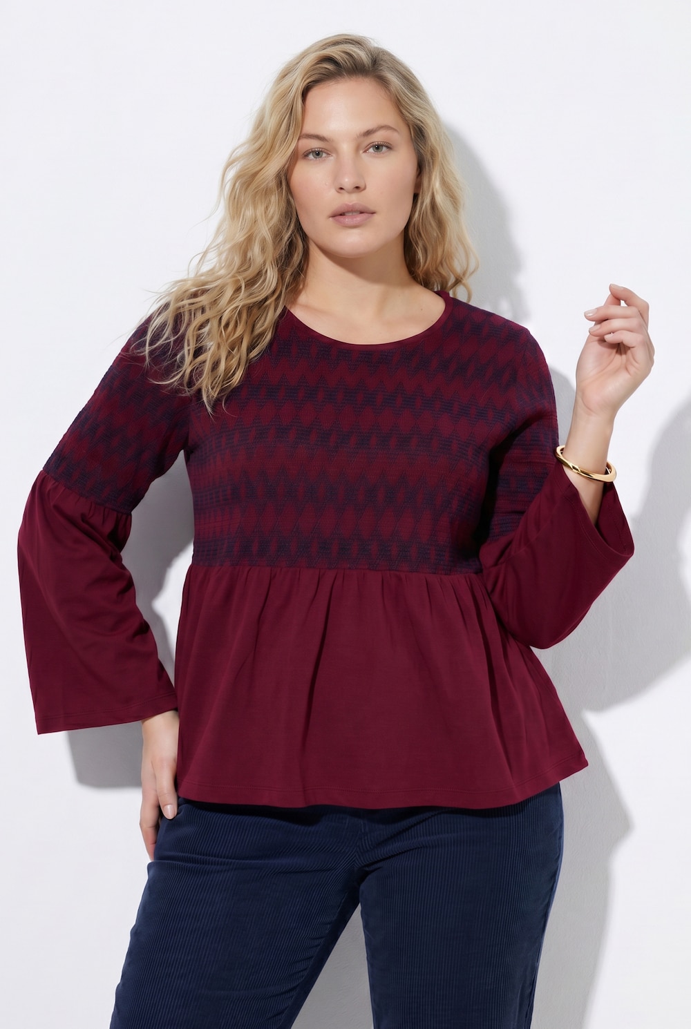 Smok-Shirt, Rundhals, A-Linie, Langarm