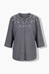 Tunika-Bluse, Ziersteine, Rundhals, 3/4-Arm