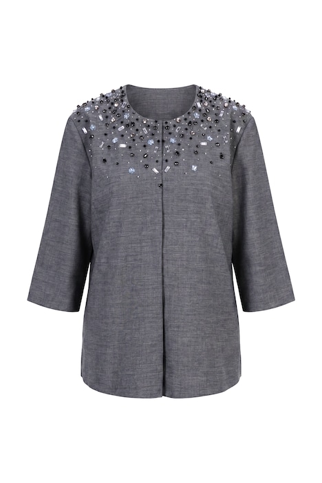 Tunika-Bluse, Ziersteine, Rundhals, 3/4-Arm