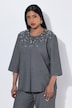 Tunika-Bluse, Ziersteine, Rundhals, 3/4-Arm