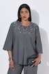 Tunika-Bluse, Ziersteine, Rundhals, 3/4-Arm