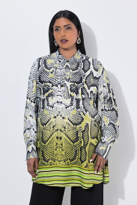 Satinbluse, Schlangen-Design, Hemdkragen, Langarm