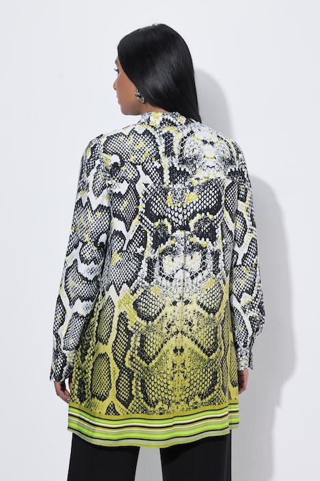 Satinbluse, Schlangen-Design, Hemdkragen, Langarm