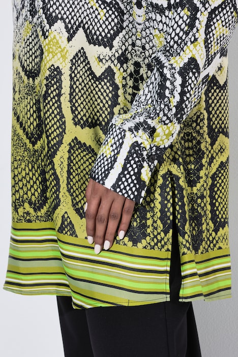 Satinbluse, Schlangen-Design, Hemdkragen, Langarm