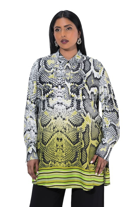 saténová halenka, hadí design, košilový límec, dlouhé rukávy