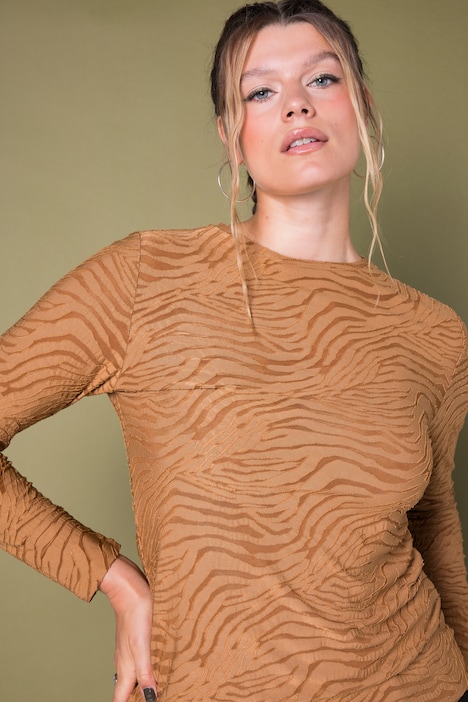 T-shirt met lange mouwen, slim shape, mesh, zebraprint