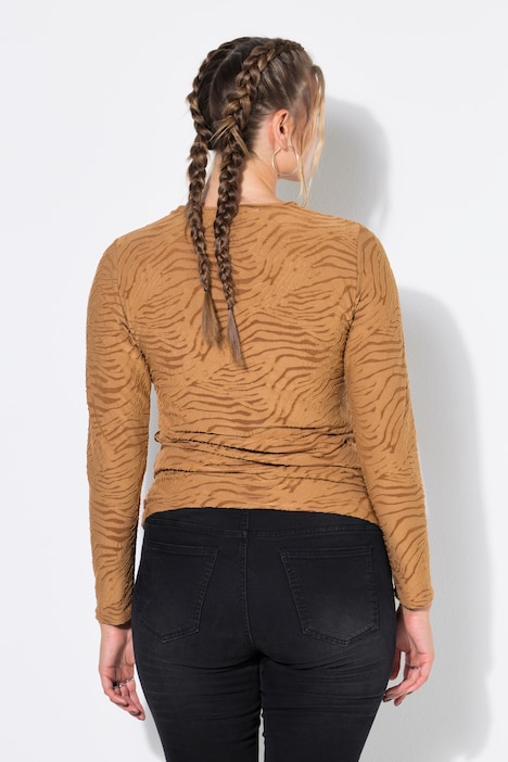 T-shirt met lange mouwen, slim shape, mesh, zebraprint