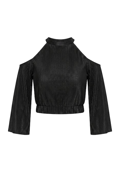 OffShoulder-Plisseebluse, Slim Fit, ausgestellte Ärmel