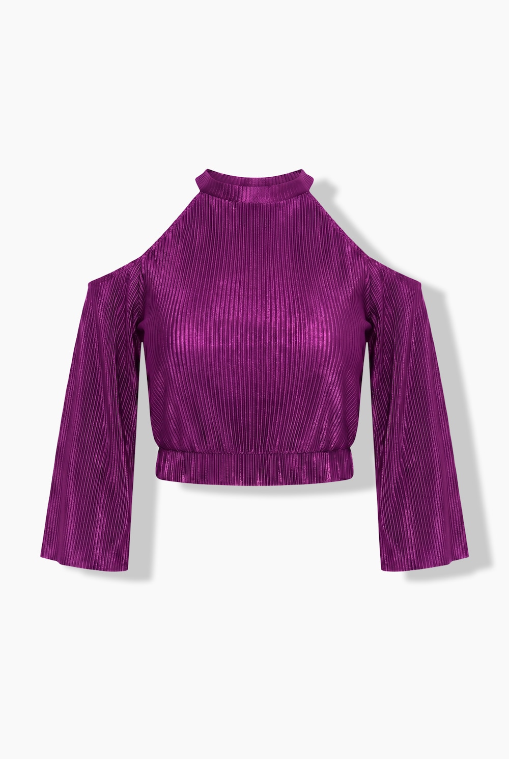 Off-shoulder plisséblouse, slim fit, uitlopende mouwen