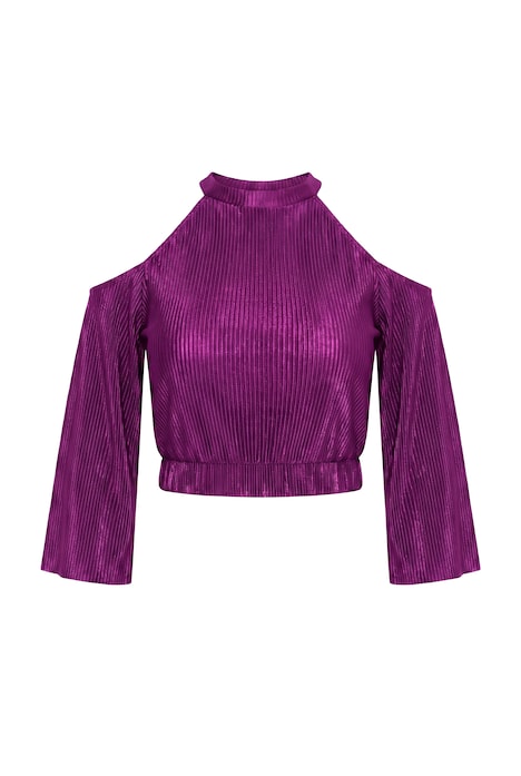 OffShoulder-Plisseebluse, Slim Fit, ausgestellte Ärmel