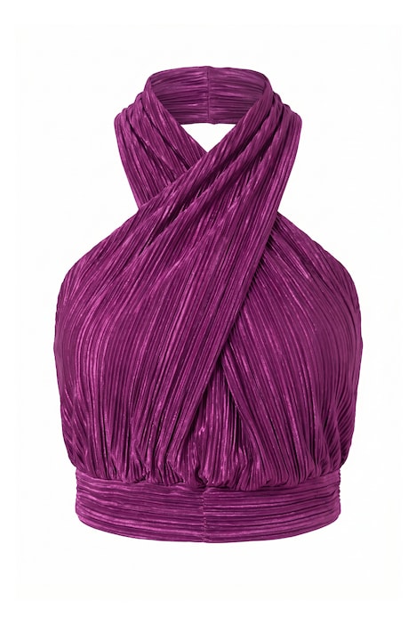 Plissee-Top, Slim Fit, drapierter Neckholder-Ausschnitt