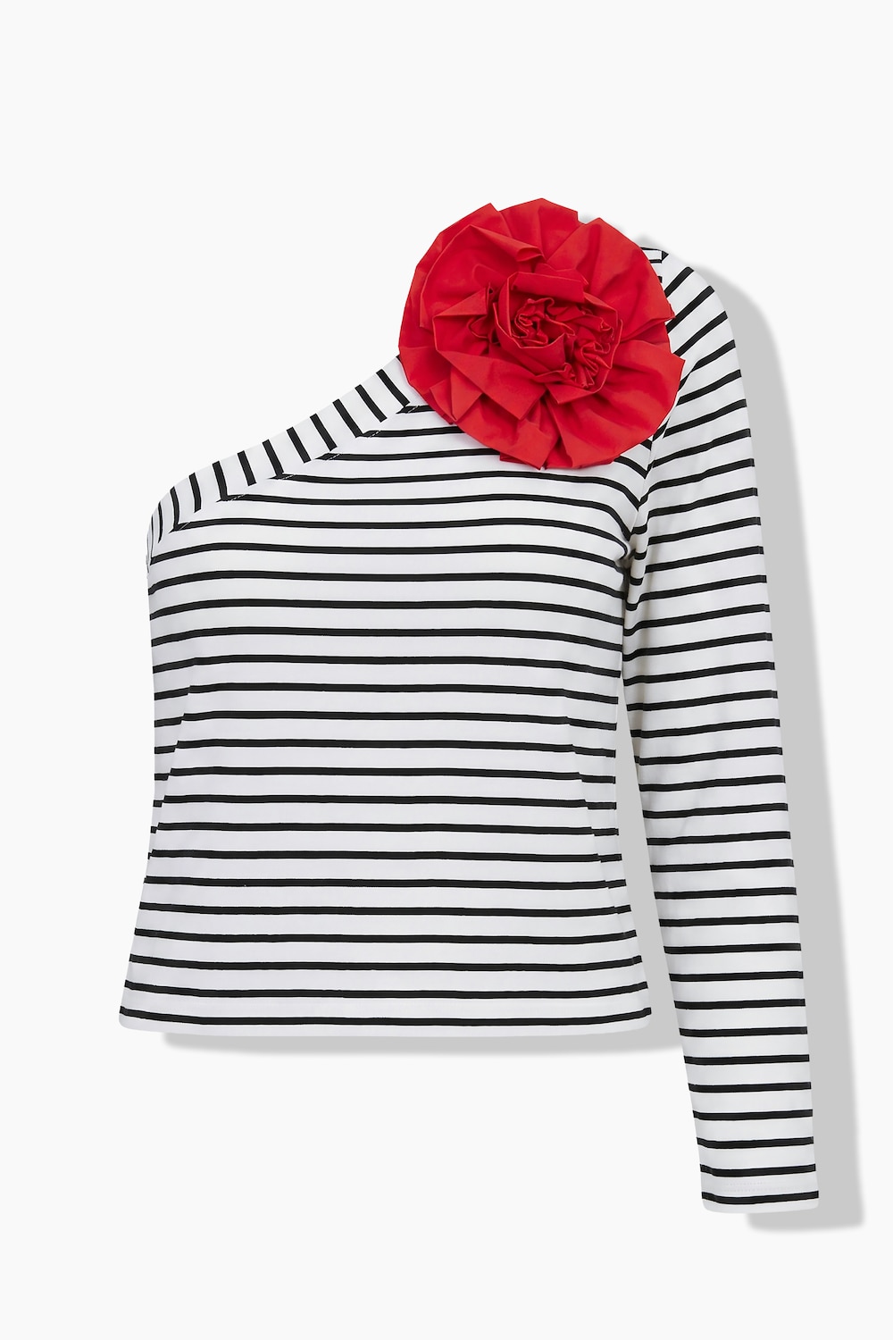OneShoulder-Shirt, Slim Fit, Ringel, Blumen-Brosche