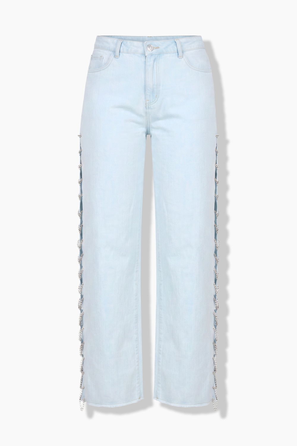 Jeans Mary, wijde pijpen, sierkettingen, comfortabele tailleband