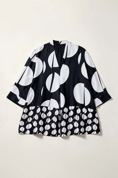 Satin-Bluse, A-Linie, Polkadot-Design, Kelchkragen, 3/4-Ärmel