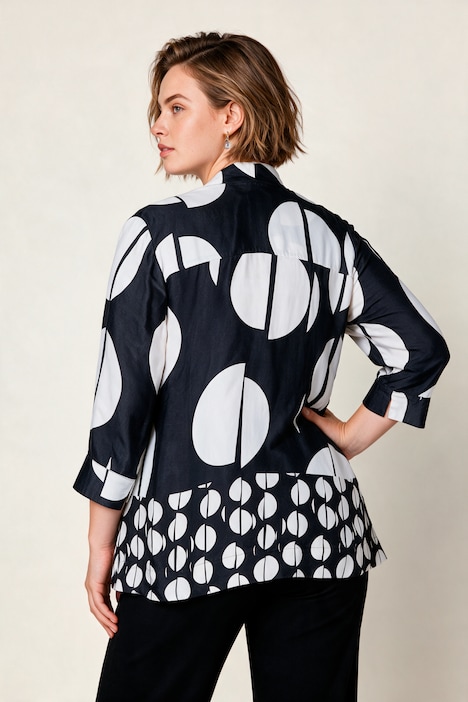 Satin-Bluse, A-Linie, Polkadot-Design, Kelchkragen, 3/4-Ärmel