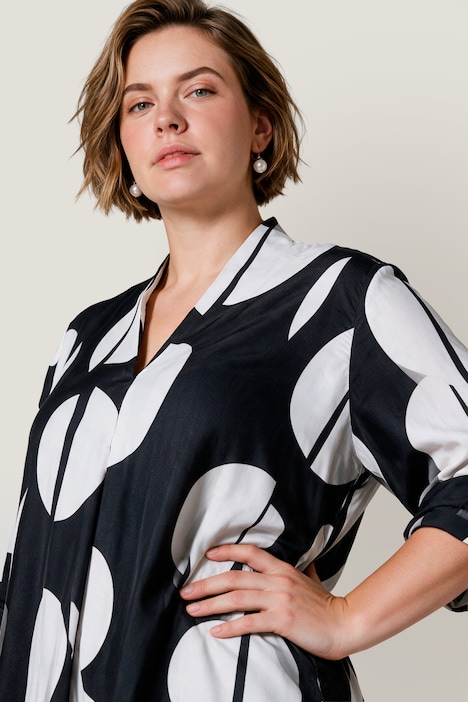 Satin-Bluse, A-Linie, Polkadot-Design, Kelchkragen, 3/4-Ärmel