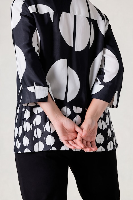 Satin-Bluse, A-Linie, Polkadot-Design, Kelchkragen, 3/4-Ärmel