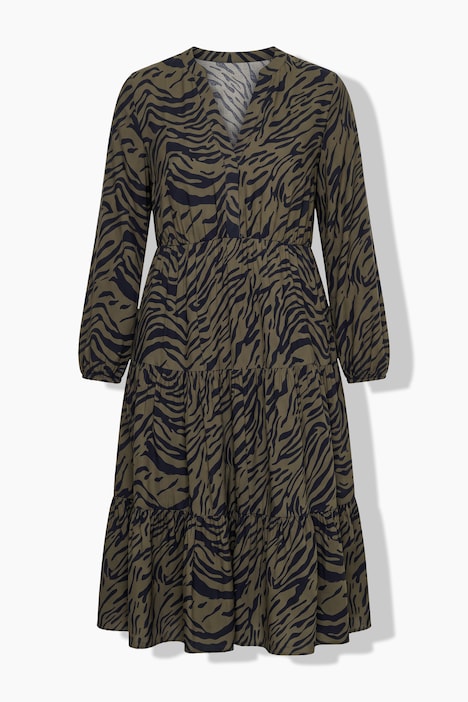 Maxikleid, Zebra-Print, Volants, Langarm