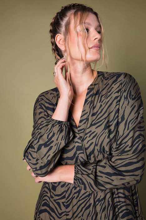 Maxikleid, Zebra-Print, Volants, Langarm