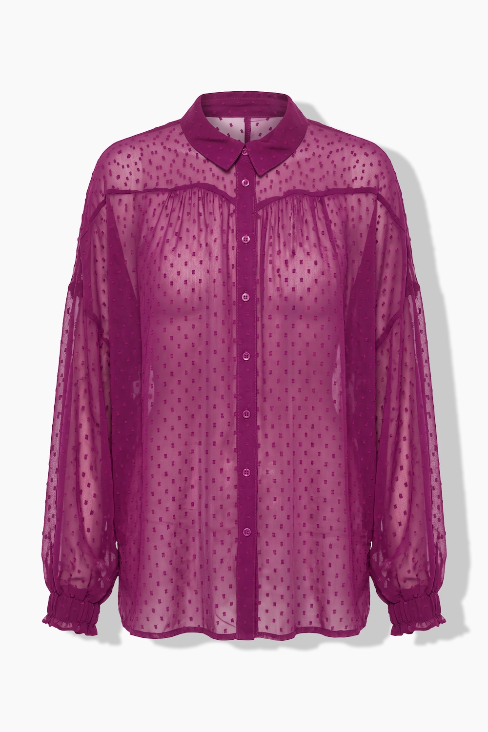 Bluse, Oversize Shape, Chiffon, Struktur-Punkte, Ballon-Langarm